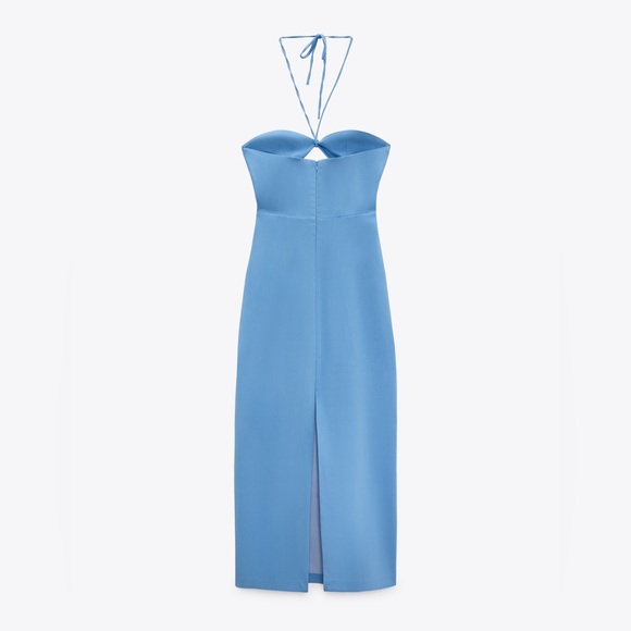 NWT Zara Cut Out Midi Dress Blue Halter XS - Picture 7 of 13
